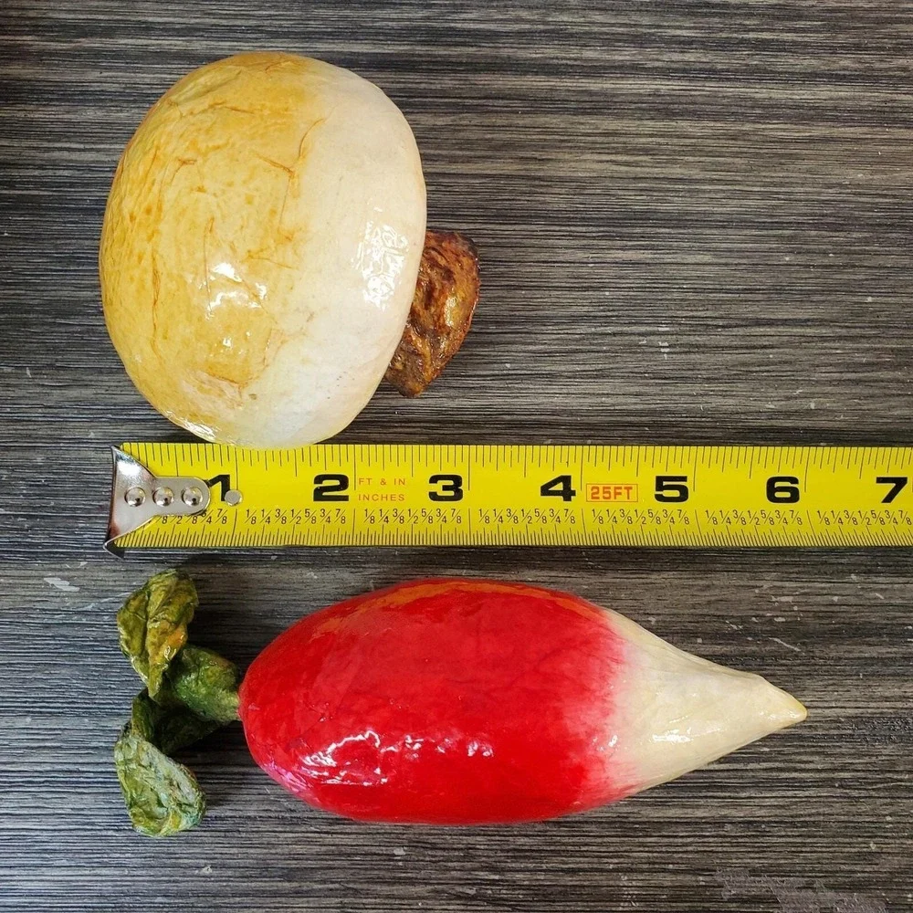 Vtg Vegetables (6) Artificial Paper Mache - Pepper Garlic Mushroom Turnip Radish